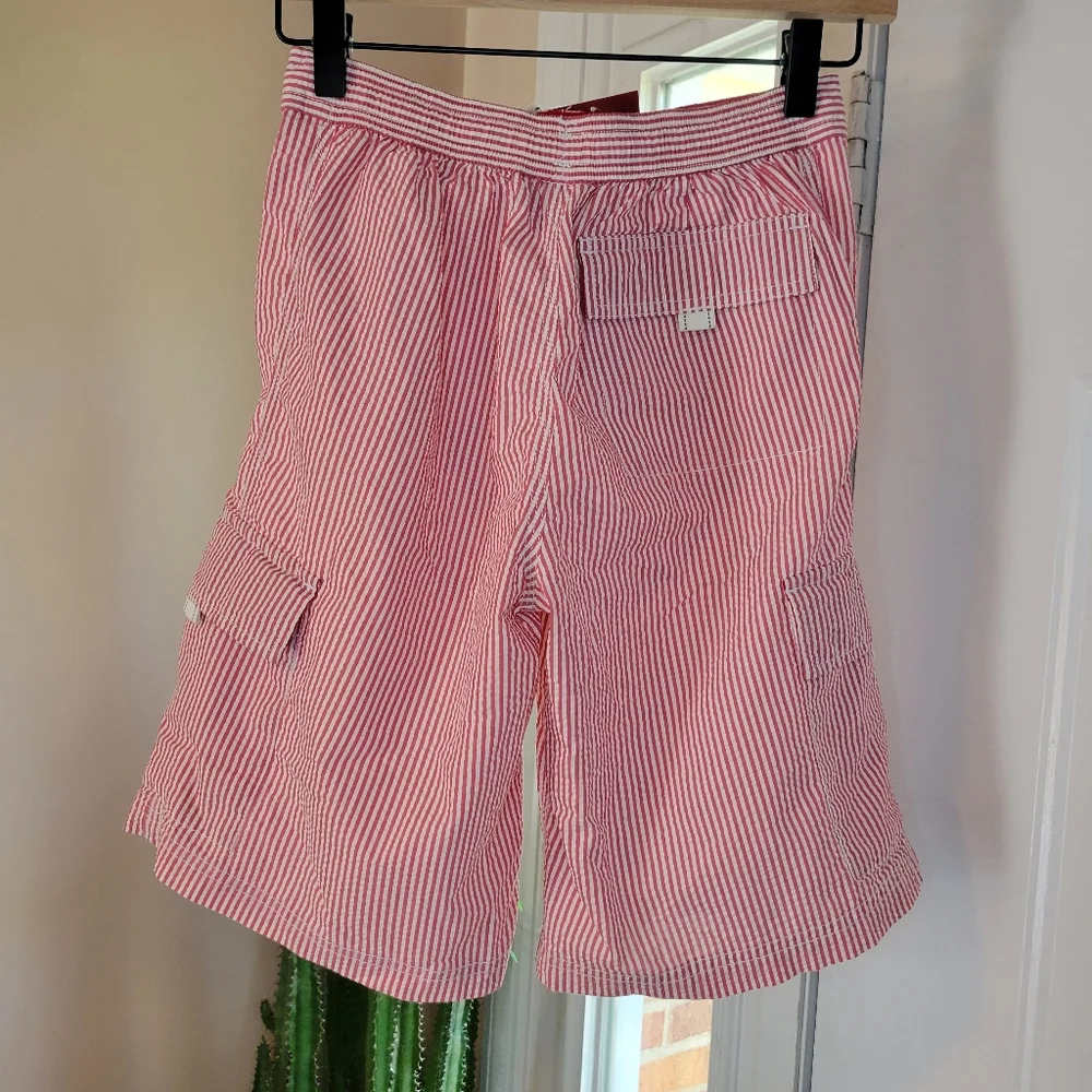 NWT Lands'‎ End Pin Striped Three Pocket Double Drawstring Swimsuit, Size 10-12